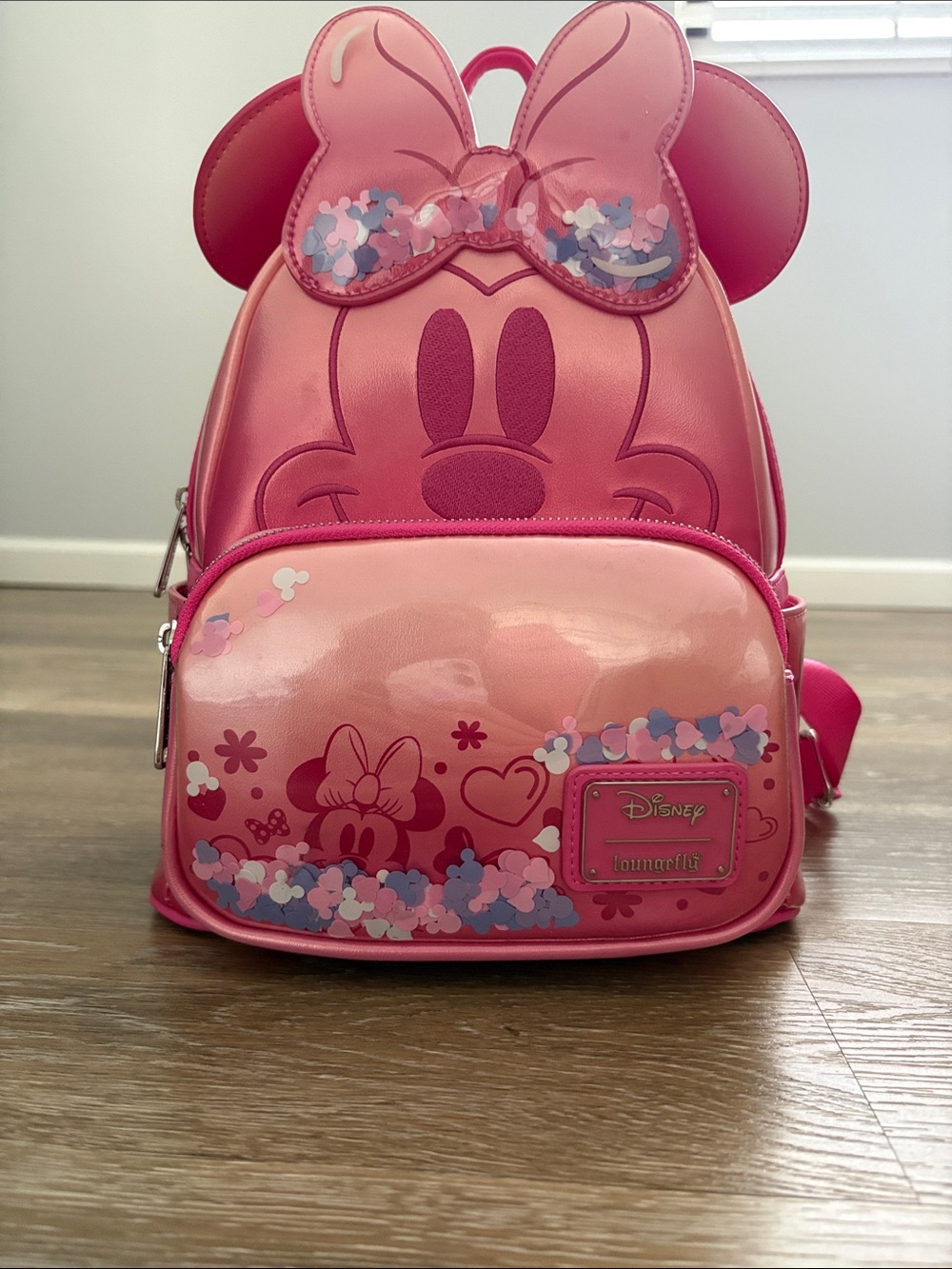 Loungefly Pink Minnie Mouse Kids Backpack with Floral Confetti
